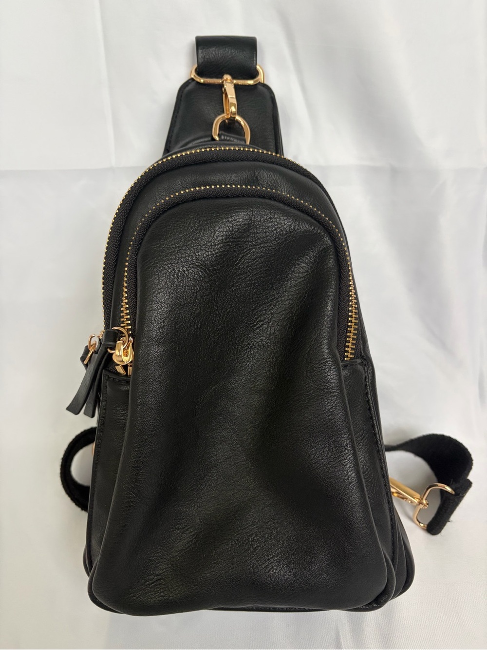 Black Leather Sling Backpack with Gold Hardware- Never Used!